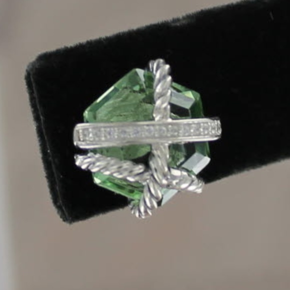 SOLD-David Yurman Diamond Prasiolite Stud Earrings - Picture 5 of 6